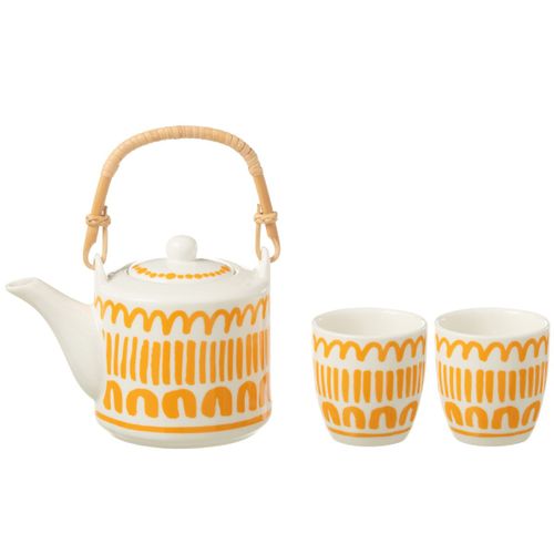 Ensemble Théière Et 2 Tasses En Céramique Blanche