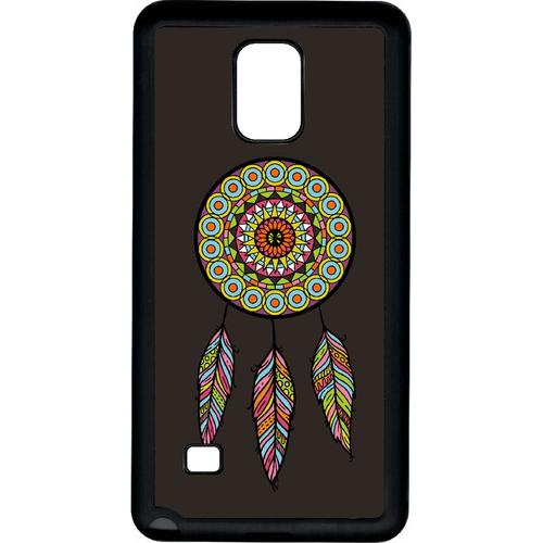 Coque Pour Smartphone - Attrape Reve Fond Brun - Compatible Avec Samsung Galaxy Note 4 - Plastique - Bord Noir