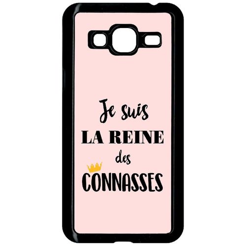 Coque Pour Smartphone - Je Suis La Reine Des Conasses Fond Rose - Compatible Avec Samsung Galaxy J3 (2015) - Plastique - Bord Noir