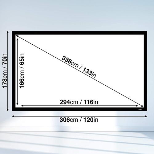 Duronic FFPS133 /169 Ecran de projection fixe de 133 pouces ou 338 cm ? Ratio 16:9 ? Monture en métal avec revêtement velours et toile extensible anti-pli ? Installation murale idéale pour home cinéma