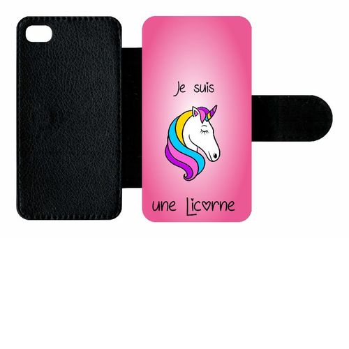 Etui A Rabat - Je Suis Une Licorne Fond Rose - Compatible Avec Apple Iphone 4s - Plastique - Bord Noir