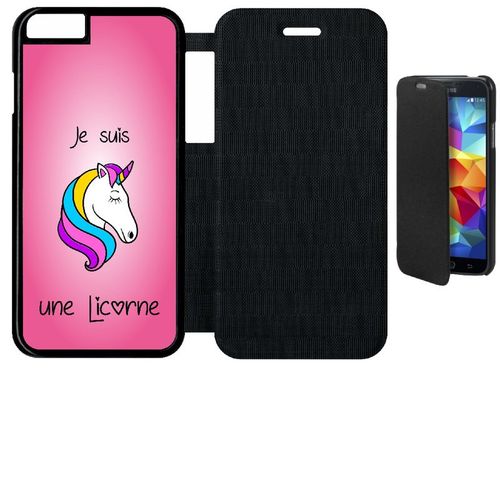 Etui A Flip Flap - Je Suis Une Licorne Fond Rose - Compatible Avec Apple Iphone 6s - Plastique - Bord Noir
