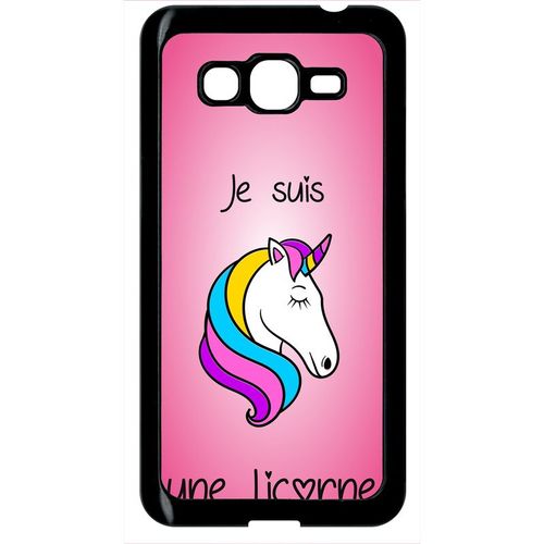 Coque Pour Smartphone - Je Suis Une Licorne Fond Rose - Compatible Avec Samsung Galaxy Grand Prime - Plastique - Bord Noir