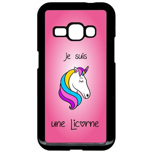 Coque Pour Smartphone - Je Suis Une Licorne Fond Rose - Compatible Avec Samsung Galaxy J1 (2016) - Plastique - Bord Noir