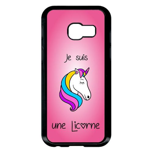Coque Pour Smartphone - Je Suis Une Licorne Fond Rose - Compatible Avec Samsung Galaxy A3 (2017) - Plastique - Bord Noir