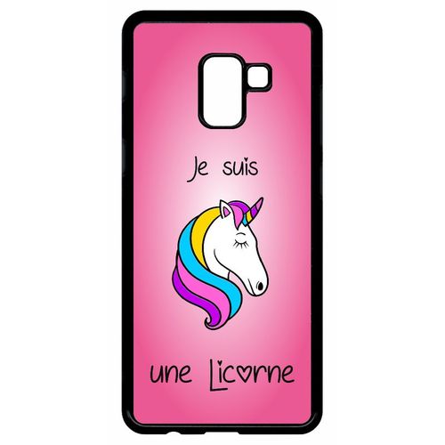 Coque Galaxy A8+ (2018) - Je Suis Une Licorne Fond Rose - Noir