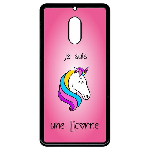 Coque Pour Smartphone - Je Suis Une Licorne Fond Rose - Compatible Avec Nokia 6 (2018) - Plastique - Bord Noir