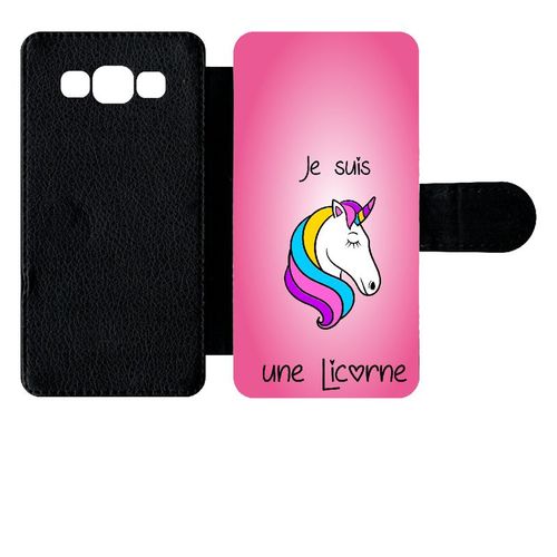 Etui À Rabat Galaxy A5 (2015) - Je Suis Une Licorne Fond Rose - Simili-Cuir - Noir