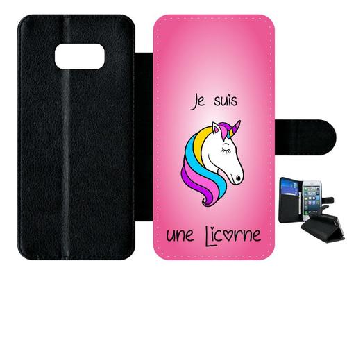 Etui À Rabat Galaxy S8+ - Je Suis Une Licorne Fond Rose - Simili-Cuir - Noir