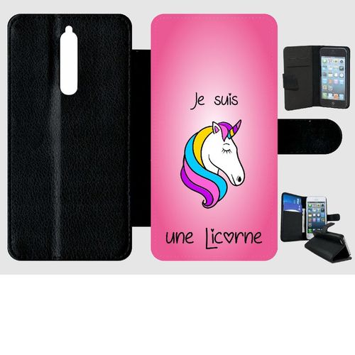 Etui A Rabat - Je Suis Une Licorne Fond Rose - Compatible Avec Nokia 8 - Plastique - Bord Noir