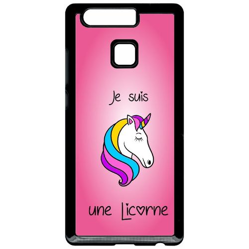 Coque Pour Smartphone - Je Suis Une Licorne Fond Rose - Compatible Avec Huawei Ascend P9 - Plastique - Bord Noir