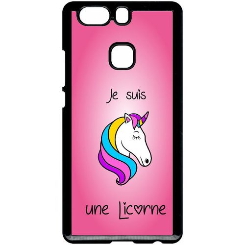 Coque Pour Smartphone - Je Suis Une Licorne Fond Rose - Compatible Avec Huawei Ascend P9+ - Plastique - Bord Noir