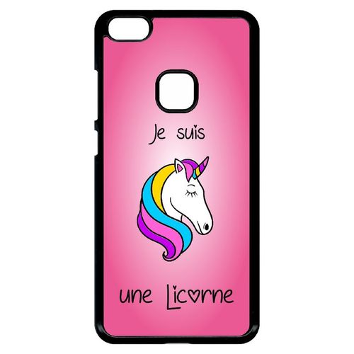 Coque Pour Smartphone - Je Suis Une Licorne Fond Rose - Compatible Avec Huawei Ascend P10 Lite - Plastique - Bord Noir