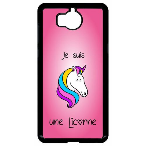 Coque Pour Smartphone - Je Suis Une Licorne Fond Rose - Compatible Avec Huawei Y5 (2017) - Plastique - Bord Noir