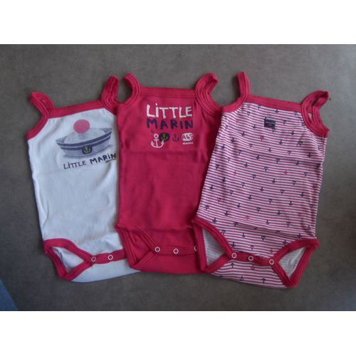 Lot 3 Bodies À Bretelles Blanc/Fuchsia "Marin" Absorba - 6 Mois