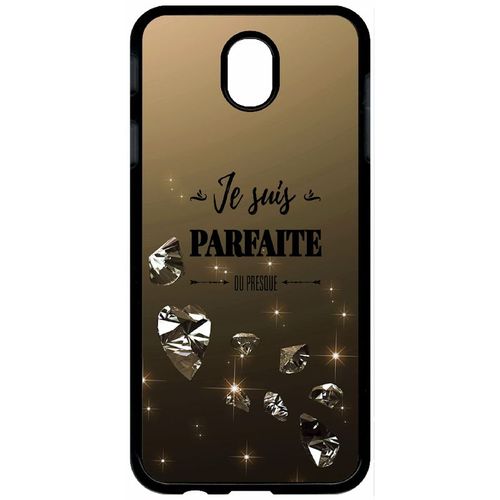 Coque Pour Tablette - Je Suis Parfaite Ou Presque Fond Diamant - Compatible Avec Samsung Galaxy J7 (2017) - Plastique - Bord Noir