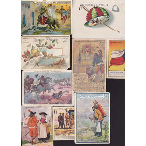 Lot De 9 Cartes Publicitaires Anciennes / Chocoltas Divers (Poulain, Guerin...)