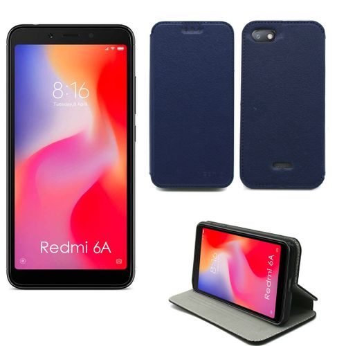 Etui Luxe Xiaomi Redmi 6a Bleu Slim Cuir Style Stand Smartphone 2018 - Housse Coque Anti Choc De Protection - Accessoires Pochette Case ¿