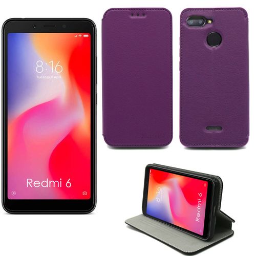 Etui Luxe Xiaomi Redmi 6 Violet Slim Cuir Style Stand Smartphone 2018 - Housse Coque Anti Choc De Protection - Accessoires Pochette Case ¿