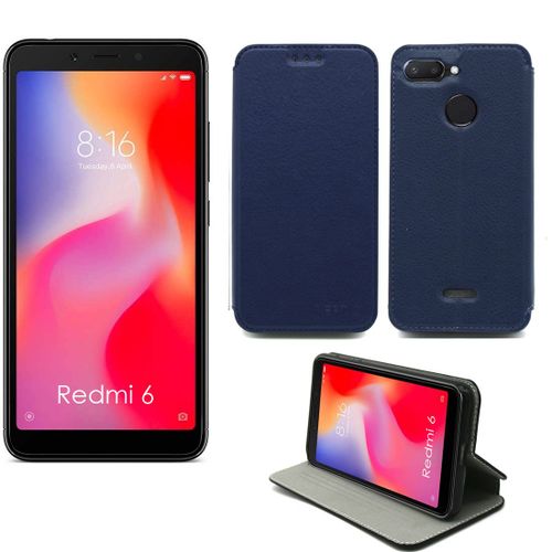 Etui Luxe Xiaomi Redmi 6 Bleu Slim Cuir Style Stand Smartphone 2018 - Housse Coque Anti Choc De Protection - Accessoires Pochette Case ¿