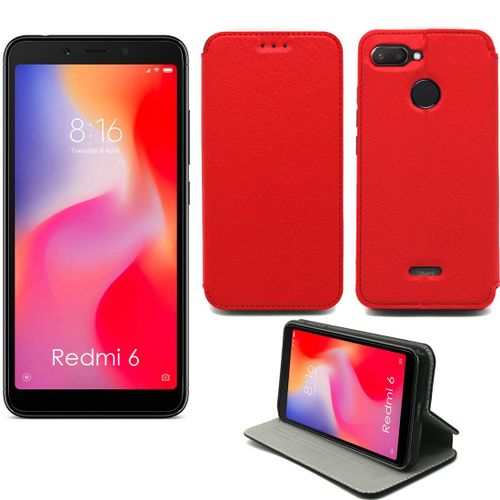Etui Luxe Xiaomi Redmi 6 Rouge Slim Cuir Style Stand Smartphone 2018 - Housse Coque Anti Choc De Protection - Accessoires Pochette Case ¿