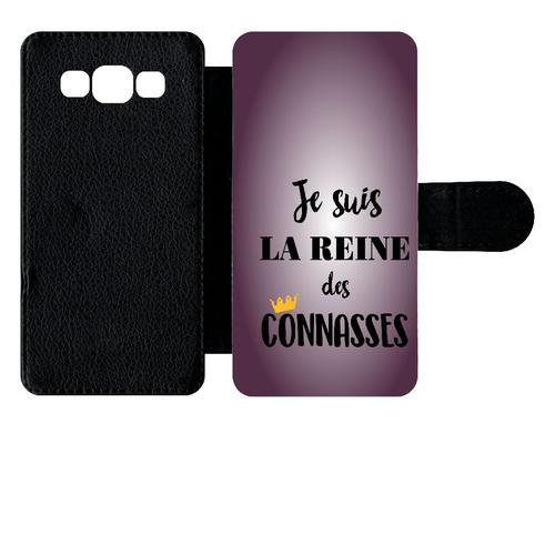 Etui À Rabat Galaxy A5 (2015) - Je Suis La Reine Des Conasses Fond Violet - Simili-Cuir - Noir