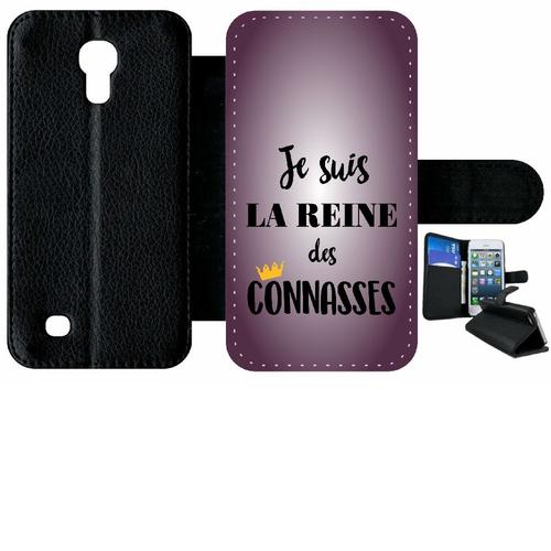 Etui À Rabat Samsung I9190 Galaxy S4 Mini - Je Suis La Reine Des Conasses Fond Violet - Simili-Cuir - Noir