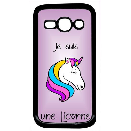 Coque Pour Smartphone - Je Suis Une Licorne Fond Violet - Compatible Avec Samsung Galaxy Ace 3 - Plastique - Bord Noir