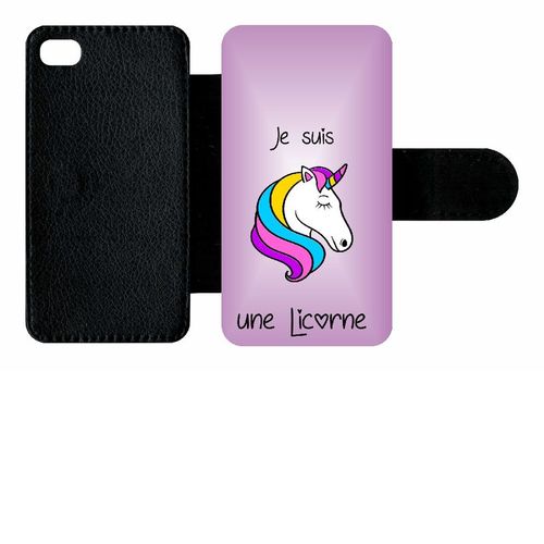 Etui A Rabat - Je Suis Une Licorne Fond Violet - Compatible Avec Apple Iphone 4s - Plastique - Bord Noir