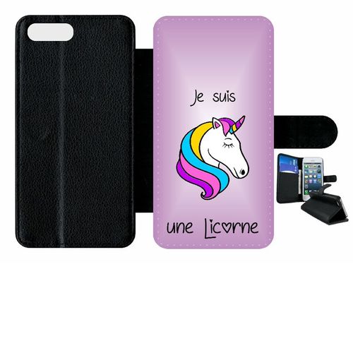 Etui A Rabat - Je Suis Une Licorne Fond Violet - Compatible Avec Apple Iphone 8 Plus - Plastique - Bord Noir