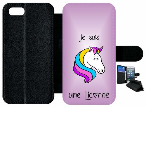 Etui A Rabat - Je Suis Une Licorne Fond Violet - Compatible Avec Apple Iphone 8 - Simili-Cuir - Bord Noir