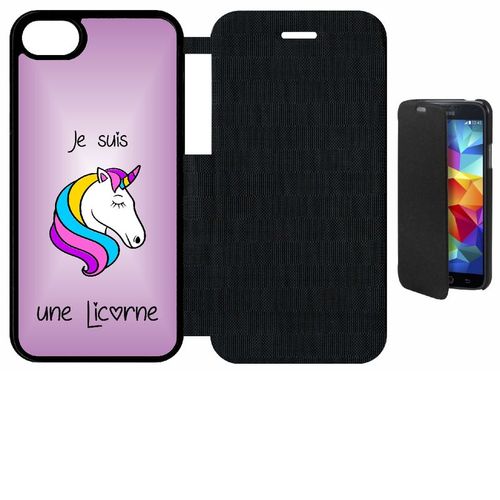 Etui A Flip Flap - Je Suis Une Licorne Fond Violet - Compatible Avec Apple Iphone 8 - Plastique - Bord Noir