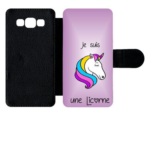 Etui À Rabat Galaxy A5 (2015) - Je Suis Une Licorne Fond Violet - Simili-Cuir - Noir