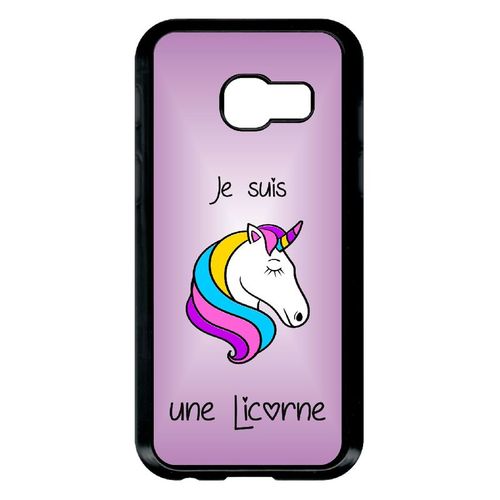 Coque Pour Smartphone - Je Suis Une Licorne Fond Violet - Compatible Avec Samsung Galaxy A3 (2017) - Plastique - Bord Noir