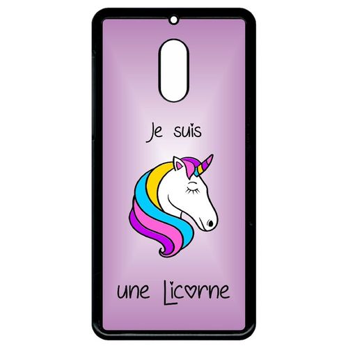 Coque Pour Smartphone - Je Suis Une Licorne Fond Violet - Compatible Avec Nokia 6 (2018) - Plastique - Bord Noir