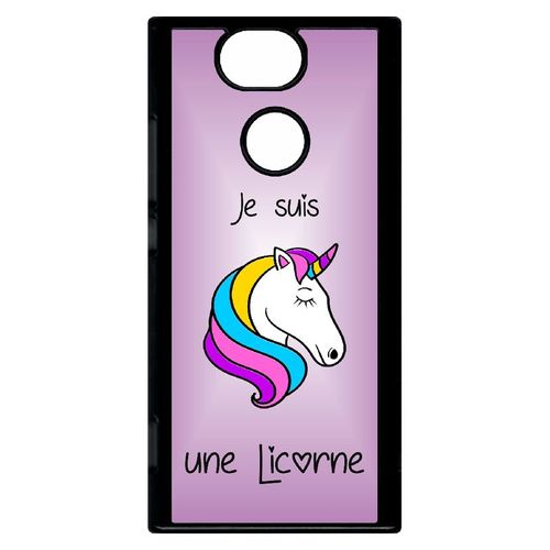 Coque Pour Smartphone - Je Suis Une Licorne Fond Violet - Compatible Avec Sony Xperia Xa2 - Plastique - Bord Noir
