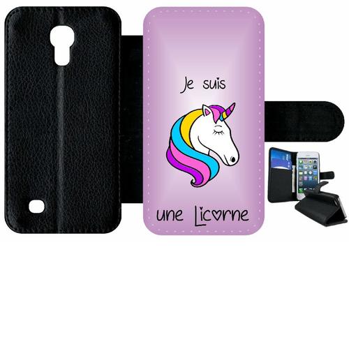 Etui À Rabat Samsung I9190 Galaxy S4 Mini - Je Suis Une Licorne Fond Violet - Simili-Cuir - Noir