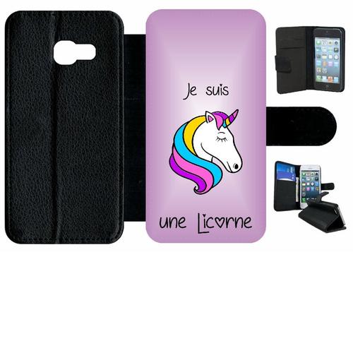 Etui À Rabat Galaxy A3 (2017) - Je Suis Une Licorne Fond Violet - Simili-Cuir - Noir