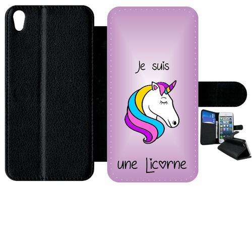 Etui À Rabat Xperia Xa - Je Suis Une Licorne Fond Violet - Simili-Cuir - Noir