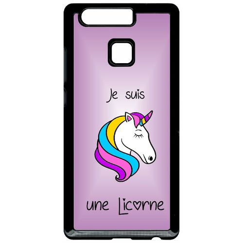 Coque Pour Smartphone - Je Suis Une Licorne Fond Violet - Compatible Avec Huawei Ascend P9 - Plastique - Bord Noir