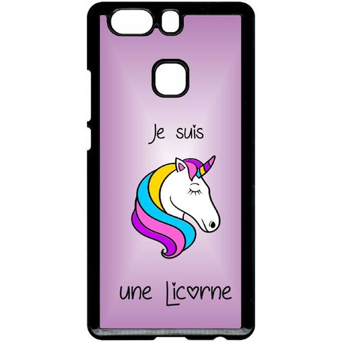 Coque Pour Smartphone - Je Suis Une Licorne Fond Violet - Compatible Avec Huawei Ascend P9+ - Plastique - Bord Noir