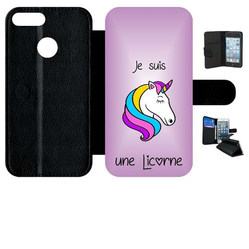 Etui A Rabat - Je Suis Une Licorne Fond Violet - Compatible Avec Honor 9 Lite - Simili-Cuir - Bord Noir