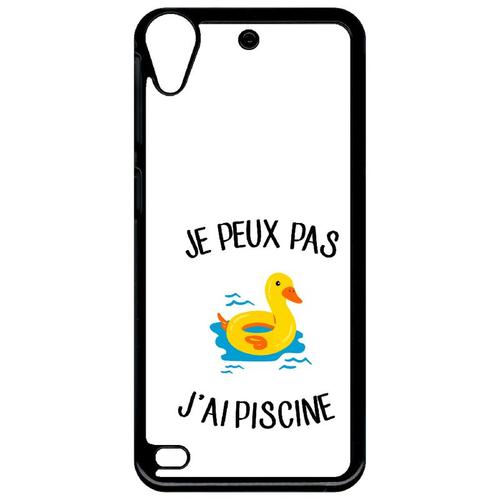 Coque Pour Smartphone - Je Peux Pas J Ai Piscine Bouee Canard Fond Blanc - Compatible Avec Htc Desire 530 - Plastique - Bord Noir