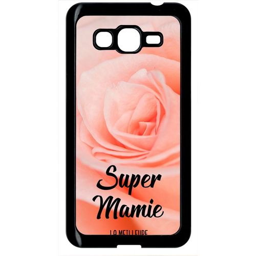 Coque Pour Smartphone - Super Mamie La Meilleure Fond De Roses - Compatible Avec Samsung Galaxy Grand Prime - Plastique - Bord Noir