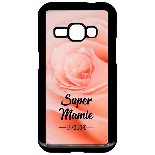 Coque Pour Smartphone - Super Mamie La Meilleure Fond De Roses - Compatible Avec Samsung Galaxy J1 (2016) - Plastique - Bord Noir