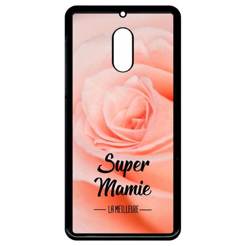 Coque Pour Smartphone - Super Mamie La Meilleure Fond De Roses - Compatible Avec Nokia 6 (2018) - Plastique - Bord Noir