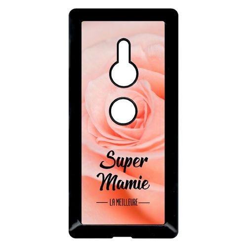 Coque Pour Smartphone - Super Mamie La Meilleure Fond De Roses - Compatible Avec Sony Xperia Xz2 - Plastique - Bord Noir