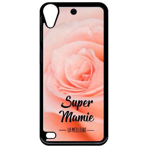 Coque Pour Smartphone - Super Mamie La Meilleure Fond De Roses - Compatible Avec Htc Desire 530 - Plastique - Bord Noir