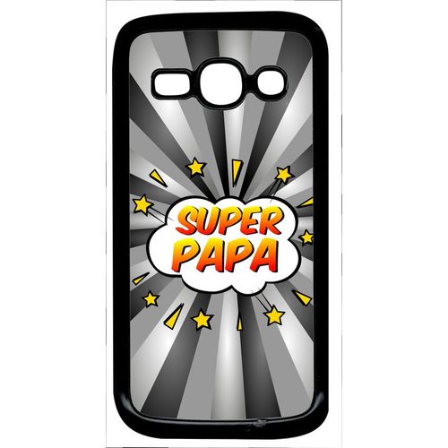 Coque Pour Smartphone - Super Papa Fond Graphique Gris - Compatible Avec Samsung Galaxy Ace 3 - Plastique - Bord Noir