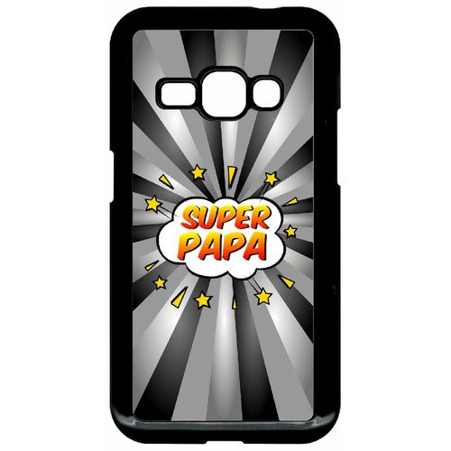 Coque Pour Smartphone - Super Papa Fond Graphique Gris - Compatible Avec Samsung Galaxy J1 (2016) - Plastique - Bord Noir